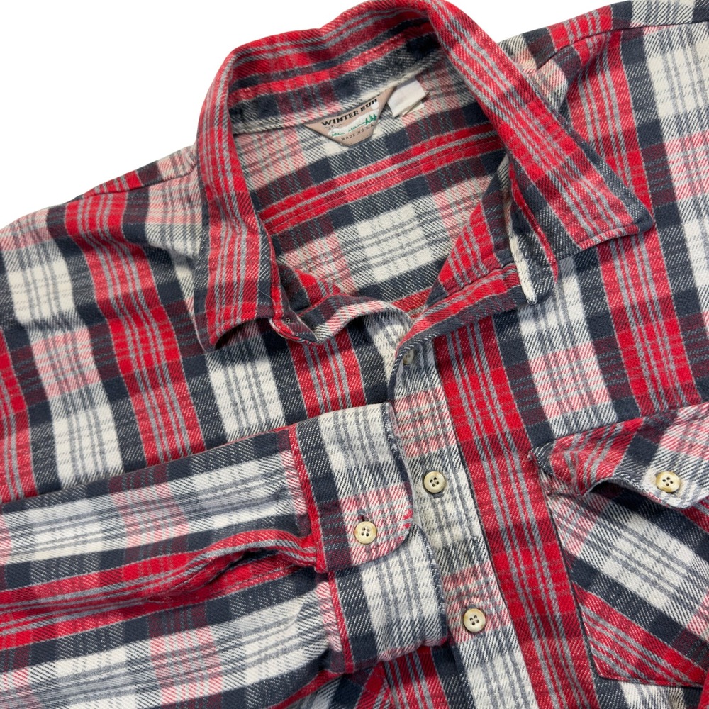 Vintage Winter Run Plaid Flannel Shirt Mens 5XLT Red Grey Button Down USA Made
